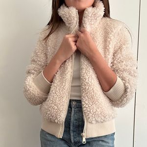 Zara white teddy jacket XS